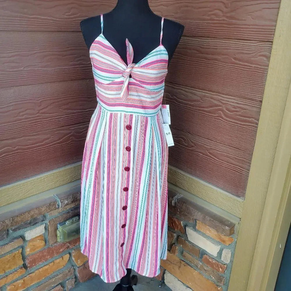Teeze Me Dresses & Skirts - NWT TEEZE ME Pink Striped Spaghetti Strap Sweetheart Neckline Midi Dress Juniors